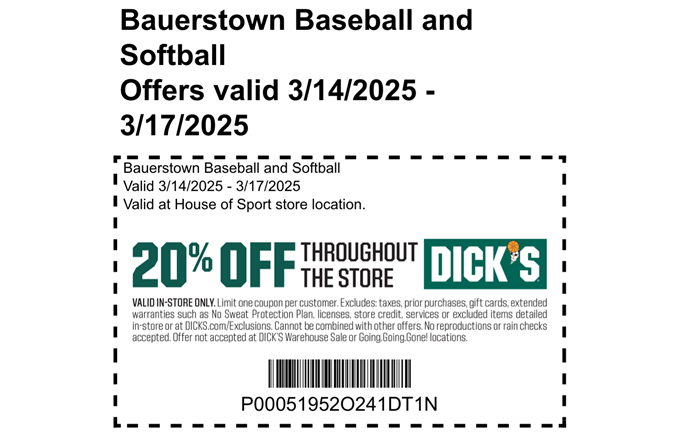 Dicks Sporting Goods- BBSA Discount Day